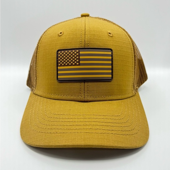 H3SportGear Classic Mustard Gold American Flag Trucker Cap Adjustable - Picture 1 of 9